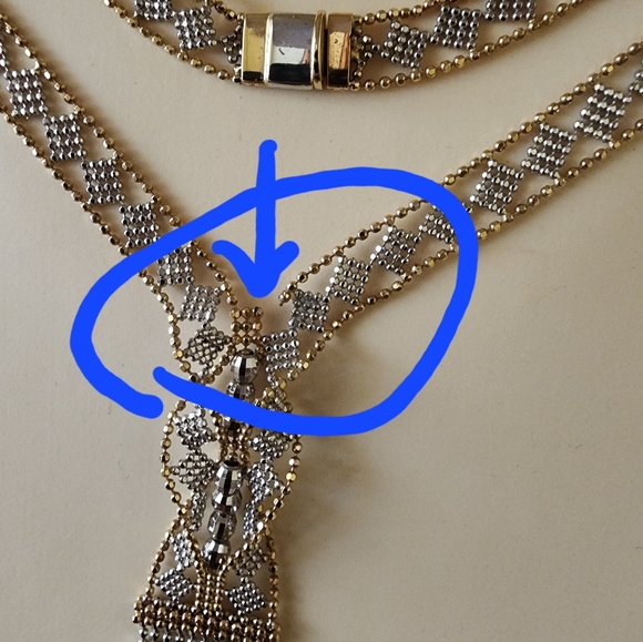 14KT 2-TONE TIE STYLE NECKLACE & EARRINGS - Picture 6 of 7